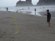 [Boy flying kite on Cannon Beach]